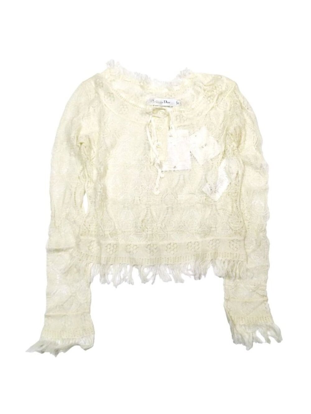 Dior Clochette Lace Fringe Blouse Short Length Shirt Top White 34